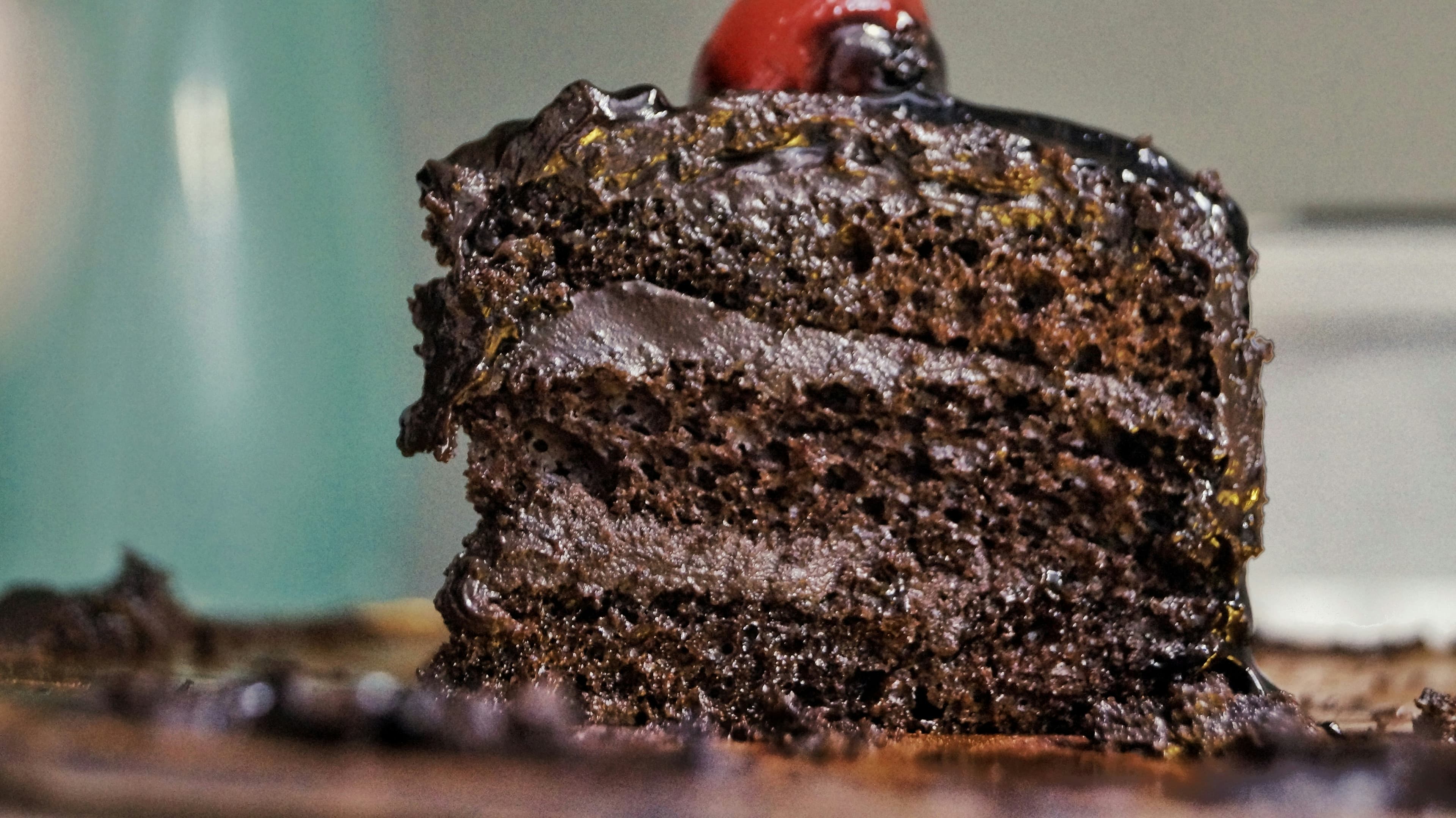 Layered chocolate cake with chocolate frosting